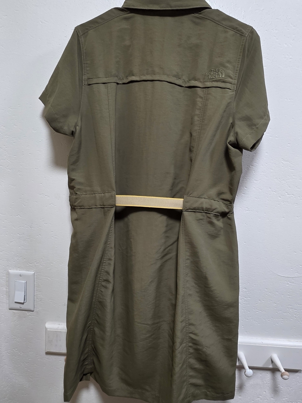 The North Face Olive Green Short-Sleeve Utility Midi Dress with Yellow Accent